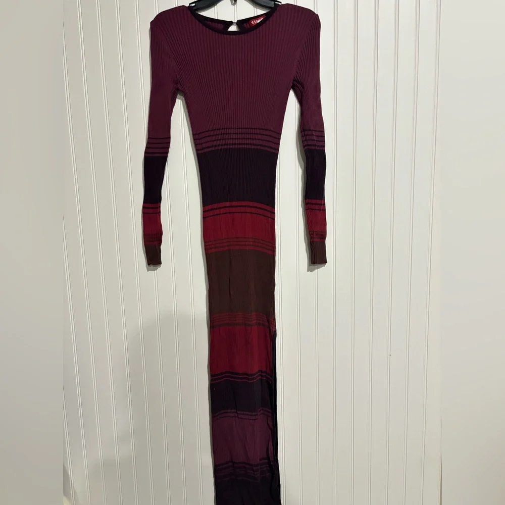 STAUD Ribbed Knit Dress in Berry and Plum - Picture 6 of 9